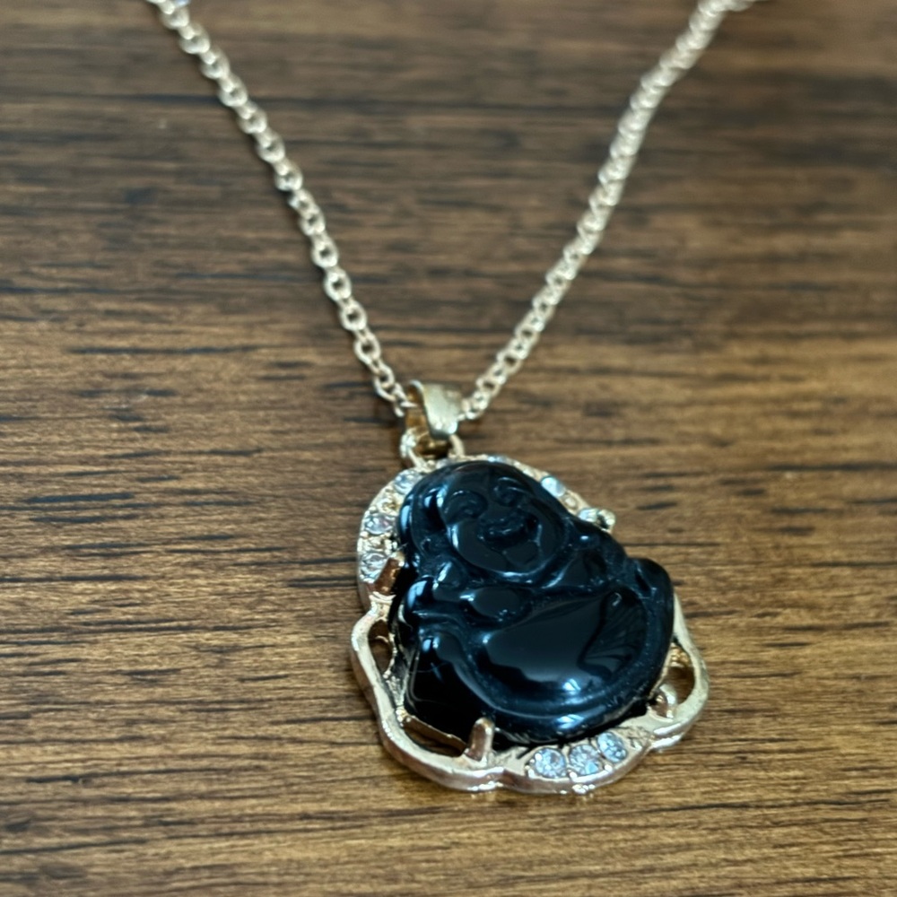 Gold and Black Buddha Pendant Necklace